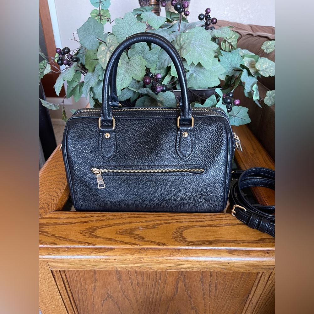 Coach Black Pebbled Leather Rowan Satchel with Gold Hardware - Picture 4 of 10